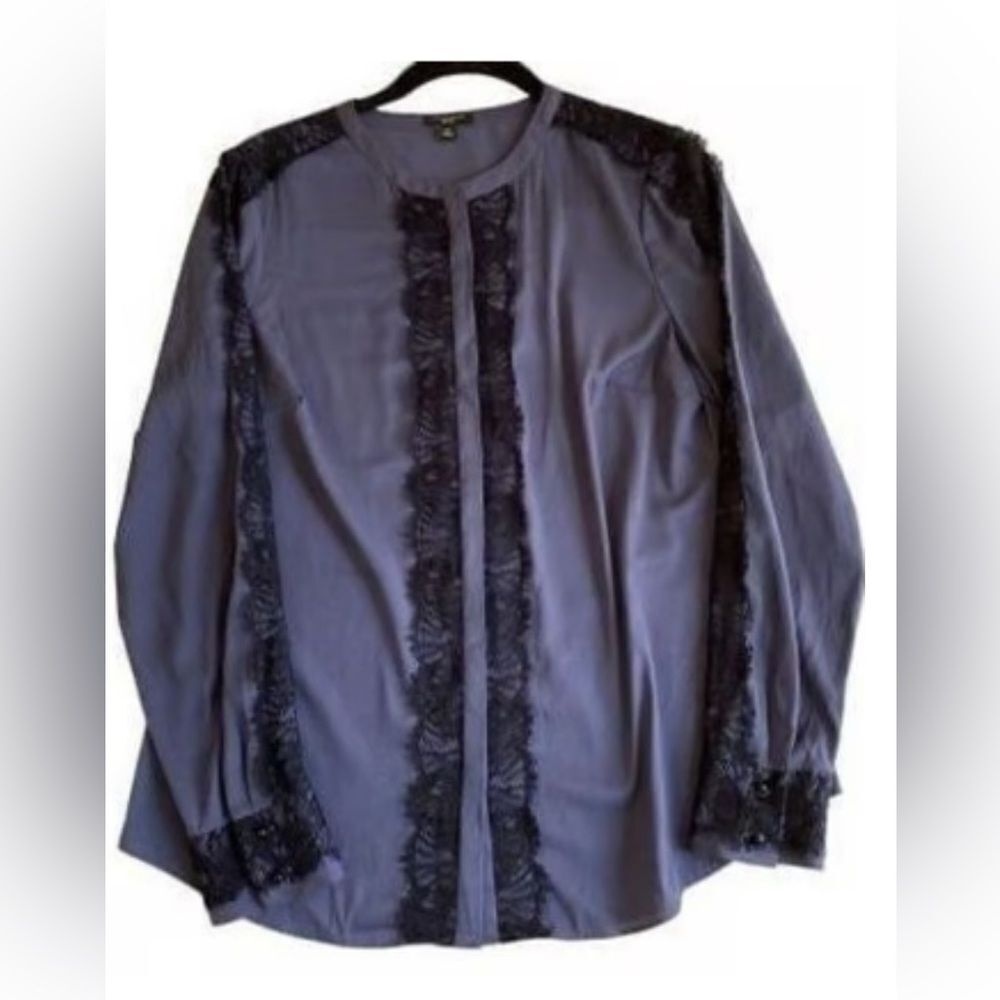 Ann Taylor Women's Button Up Lace Blue And Black Embellished Blouse Size‎ 18